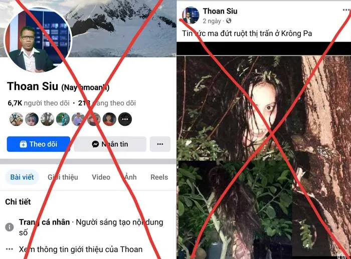 Trang Facebook “Thoan Siu” của đối tượng Siu Thoan đăng tải tin đồn thất thiệt về ma lai ở Tây Nguyên.