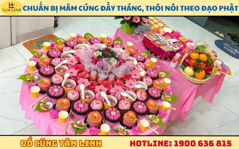 Mâm cúng chay đầy tháng thôi nôi theo nhà Phật, biểu tượng của sự thanh tịnh và tri ân